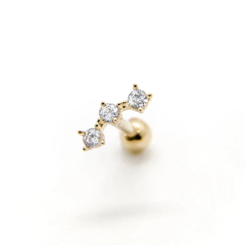 Piercing Aretes Earlobe Buckle 925 Sterling Silver White Zircon Cartilage Stud Earrings for Woman Girl Pendientes Mujer Jewerly