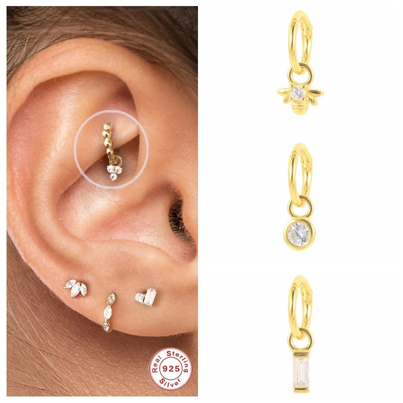 Piercing Aretes Earlobe Buckle 925 Sterling Silver White Zircon Cartilage Stud Earrings for Woman Girl Pendientes Mujer Jewerly