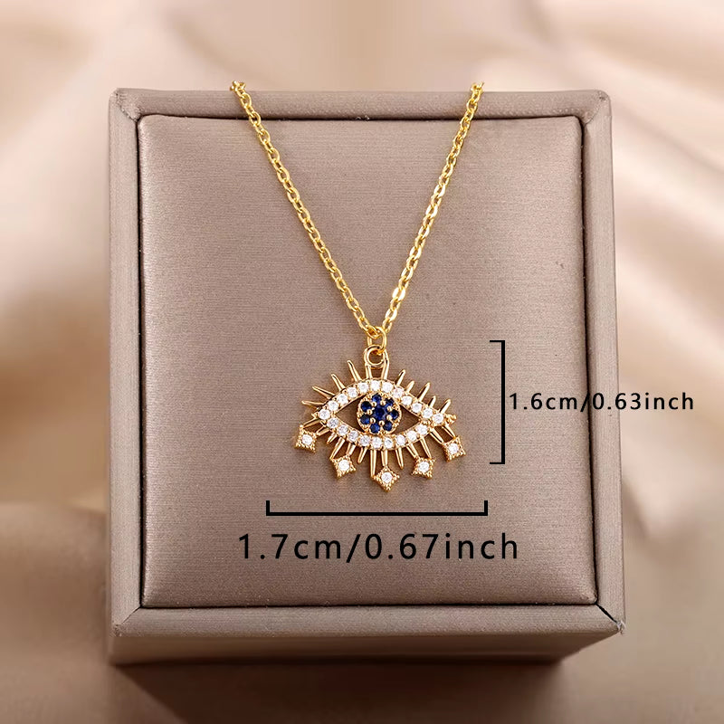 Turkish Evil Eye Pendant Necklace for Women Gold Color Stainless Steel Necklaces 2024 Trending Choker Lucky Aesthetic Jewelry