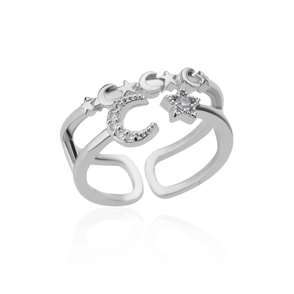 Blue Zircon Crown Rings for Women Stainless Steel Gold Color Adjustable Crown Ring 2025 Trend Design Female Wedding Jewerly Gift