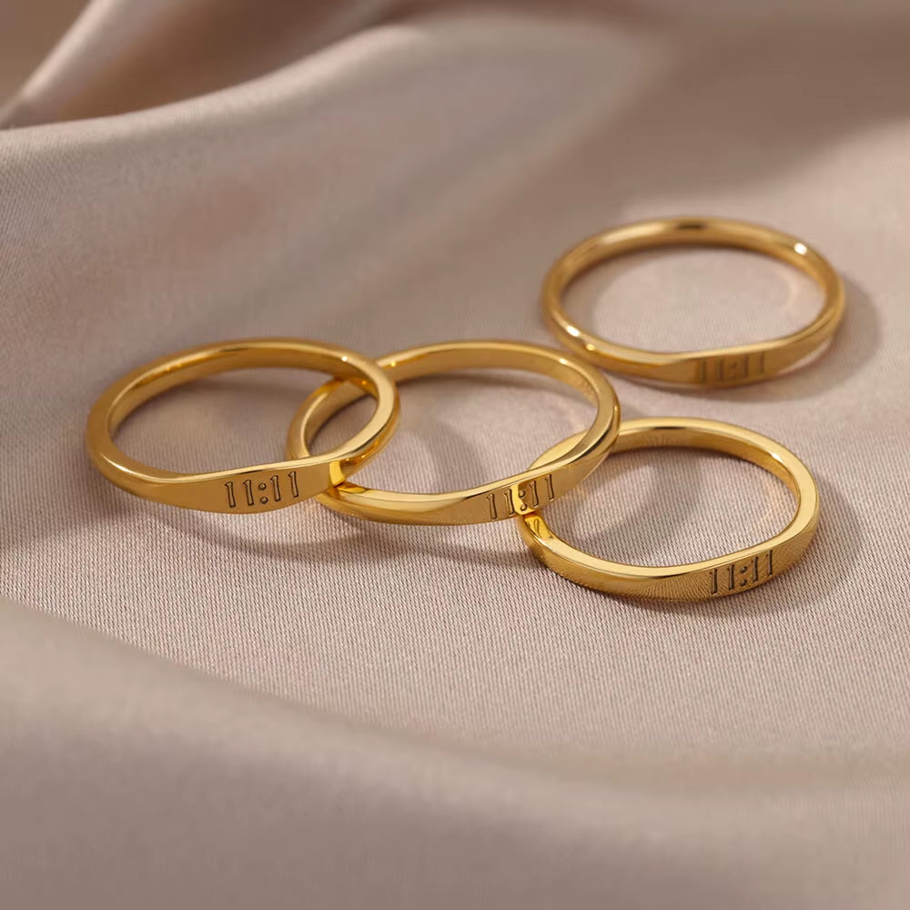 Lucky 11:11 Angel Number Rings for Women Stainless Steel Finger Ring Vintage Wedding Aesthetic Jewerly Gift Anillos Mujer