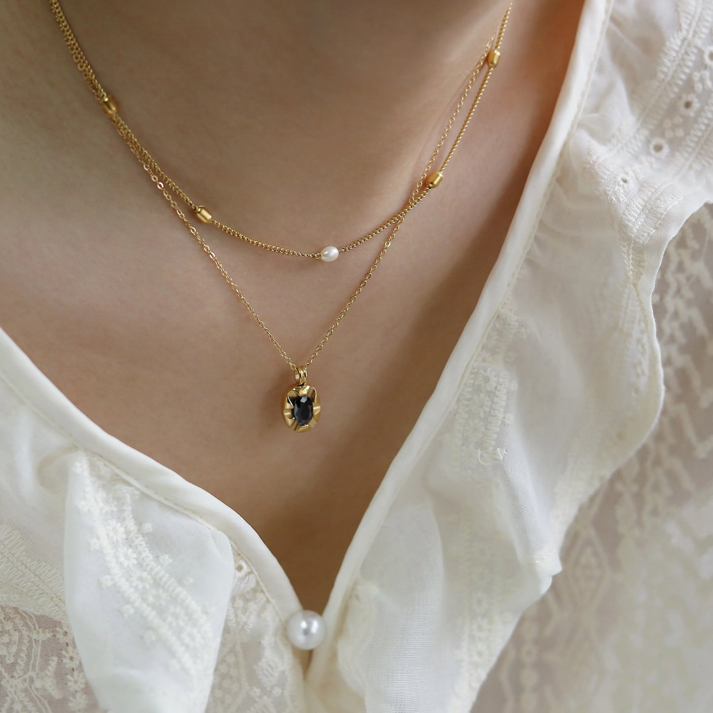 Natural Freshwater Pearl Simple Rice Bead Necklace Clavicle Chain for Women Temperament Stainless Steel Plated 18K Gold Jewelry