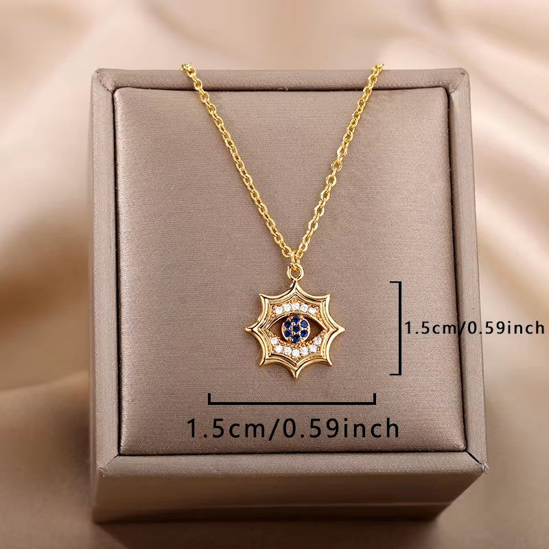 Turkish Evil Eye Pendant Necklace for Women Gold Color Stainless Steel Necklaces 2024 Trending Choker Lucky Aesthetic Jewelry