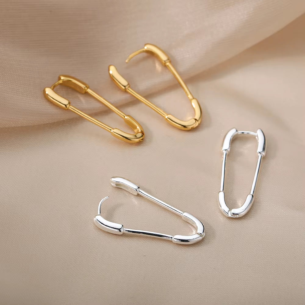 Punk Pin Earrings for Women Girls Stainless Steel Unique Design Paperclip Safety Stud Earrings 2024 Trend Fashion Couple Jewerly
