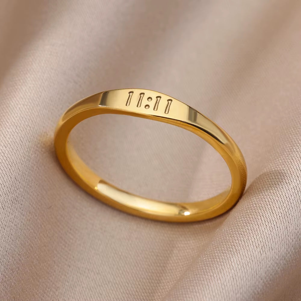 Lucky 11:11 Angel Number Rings for Women Stainless Steel Finger Ring Vintage Wedding Aesthetic Jewerly Gift Anillos Mujer