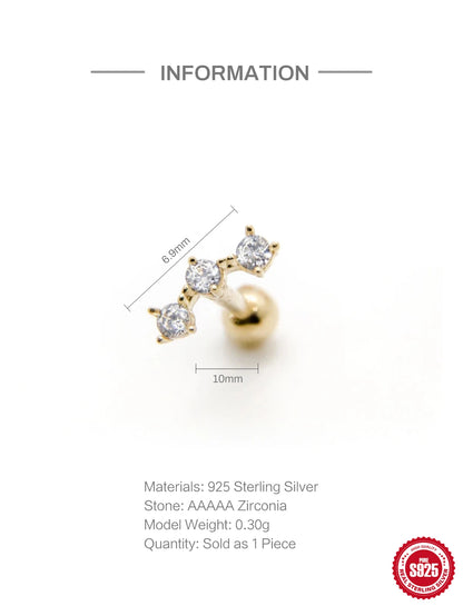 Piercing Aretes Earlobe Buckle 925 Sterling Silver White Zircon Cartilage Stud Earrings for Woman Girl Pendientes Mujer Jewerly