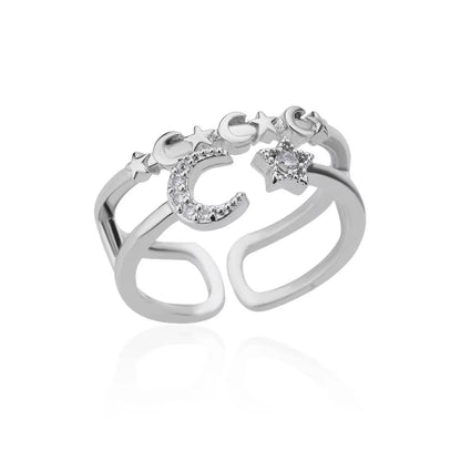 Blue Zircon Crown Rings for Women Stainless Steel Gold Color Adjustable Crown Ring 2025 Trend Design Female Wedding Jewerly Gift