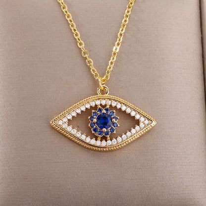 Turkish Evil Eye Pendant Necklace for Women Gold Color Stainless Steel Necklaces 2024 Trending Choker Lucky Aesthetic Jewelry