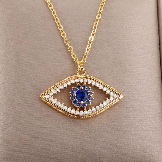 Turkish Evil Eye Pendant Necklace for Women Gold Color Stainless Steel Necklaces 2024 Trending Choker Lucky Aesthetic Jewelry