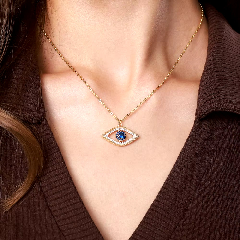 Turkish Evil Eye Pendant Necklace for Women Gold Color Stainless Steel Necklaces 2024 Trending Choker Lucky Aesthetic Jewelry